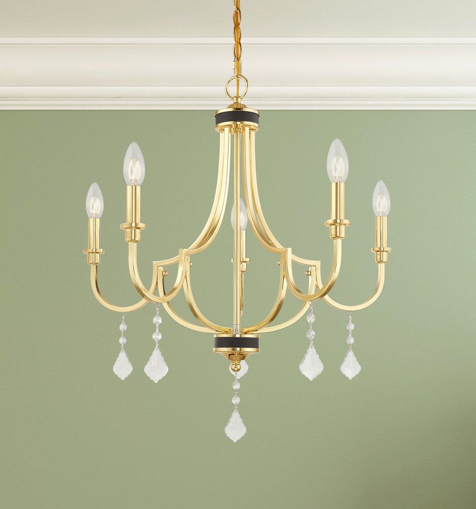 5 Lt Polished Brass Chandelier