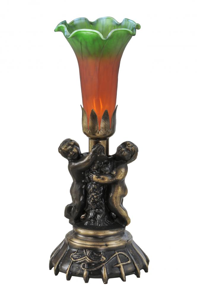 13" High Amber/Green Tiffany Pond Lily Twin Cherub Accent Lamp