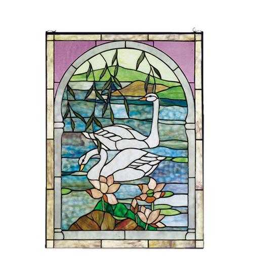 22"W X 30"H Swans Stained Glass Window