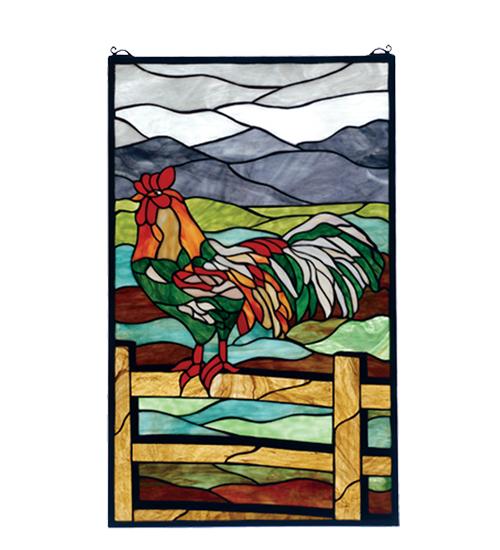 19"W X 31"H Rooster Stained Glass Window