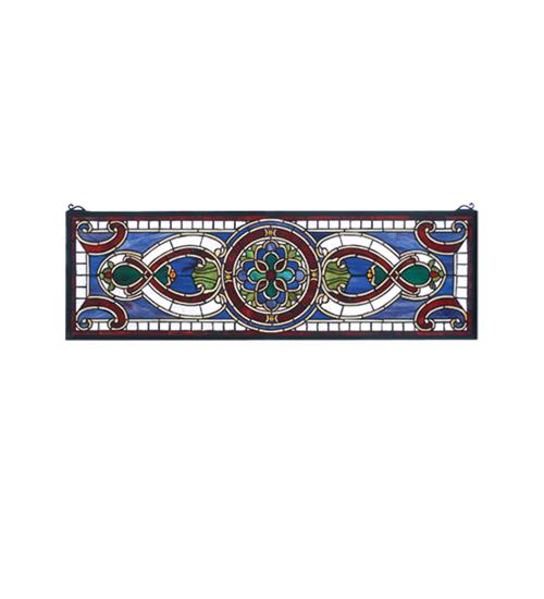 36" Wide X 11" High Evelyn in Lapis Stained Glass Window