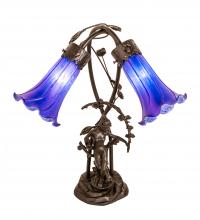 Meyda Green 115880 - 17" High Blue Tiffany Pond Lily 2 Light Trellis Girl Accent Lamp