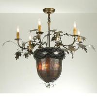 Meyda Green 50859 - 36"W Greenbriar Oak 6 Arm Chandelier