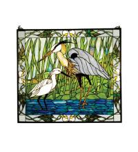 Meyda Green 62955 - 30"W X 27"H Blue Heron & Snowy Egret Stained Glass Window