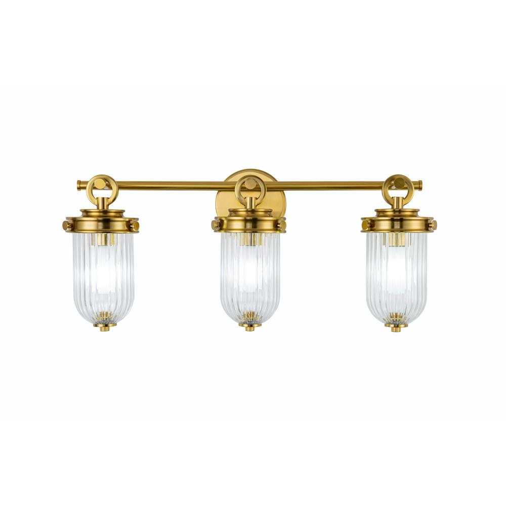 Myla 3 Light Bathroom, Vintage Brass with Ribbed Glass Glassware