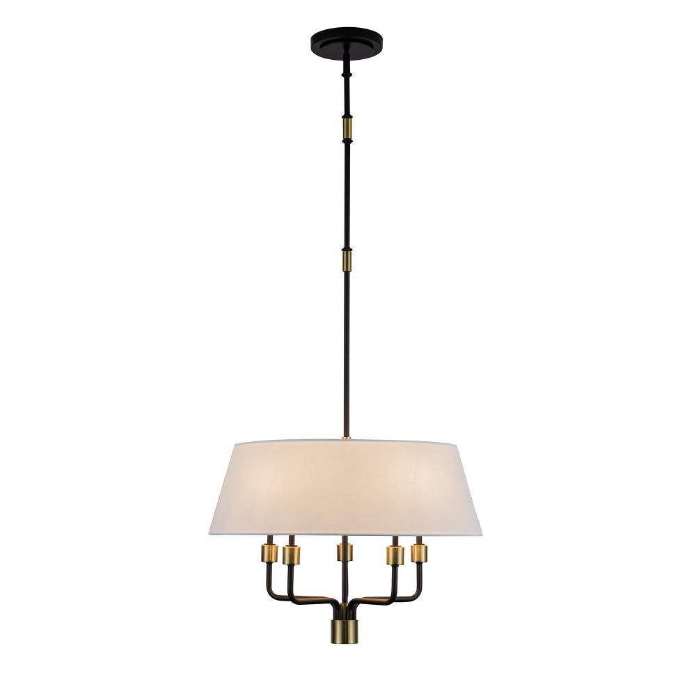 Providence 5 Light Pendant, Black, Brushed Brass