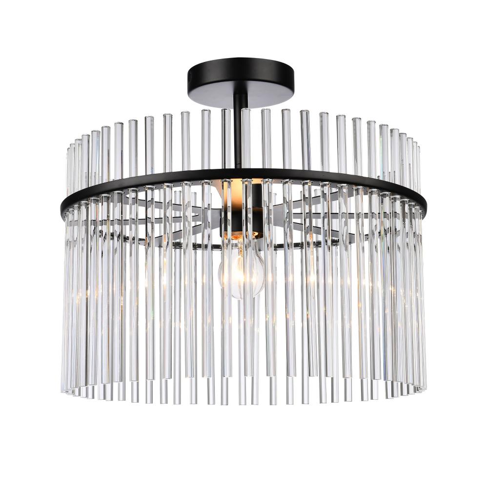 Ava 1 Light Semi Flush Mount, Black with Glass Rods