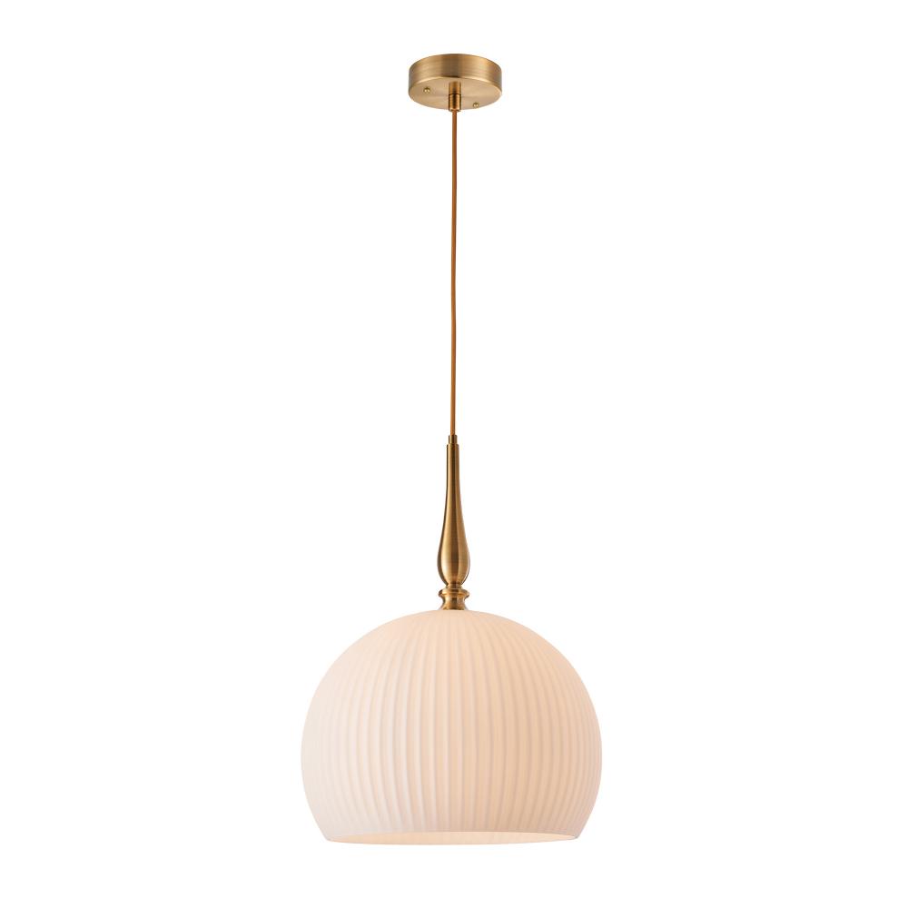 Kate 1 Light Pendant 14", Brushed Brass with Ribbed Glassware