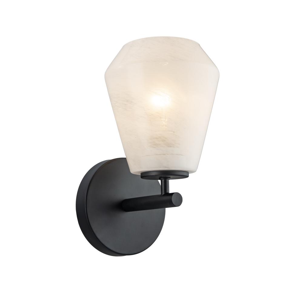 Brooke 1 Light Wall Sconce, Black with Wispy White Glassware