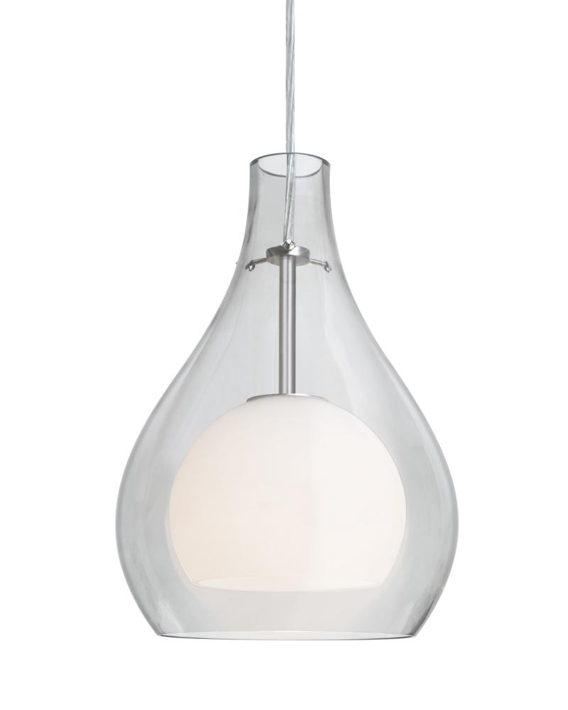 Besa, Elle 11 Cord Pendant, Clear, Satin Nickel Finish, 1x9W LED