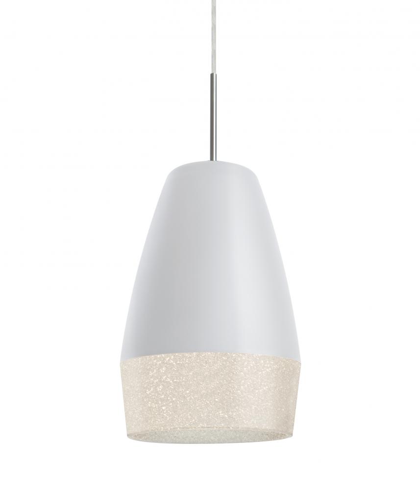 Besa, Abu 12 Cord Pendant, White/Glitter, Satin Nickel Finish, 1x9W LED