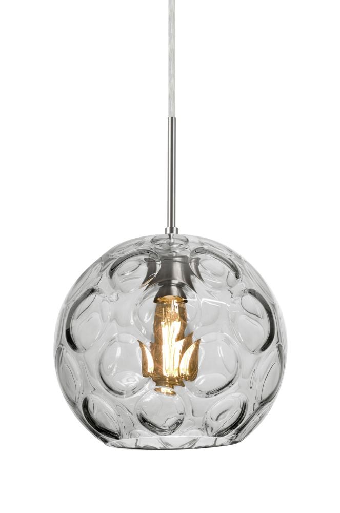 Besa Bombay Cord Pendant, Clear, Satin Nickel Finish, 1x8W LED Filament