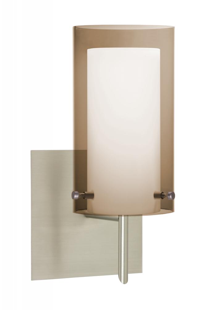 Besa Pahu 4 Wall With SQ Canopy 1SW Transparent Smoke/Opal Satin Nickel 1x5W LED