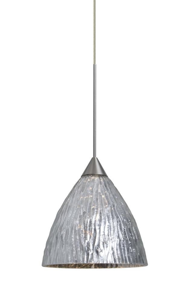 Besa, Eve Cord Pendant, Stone Silver Foil, Satin Nickel Finish, 1x50W Halogen