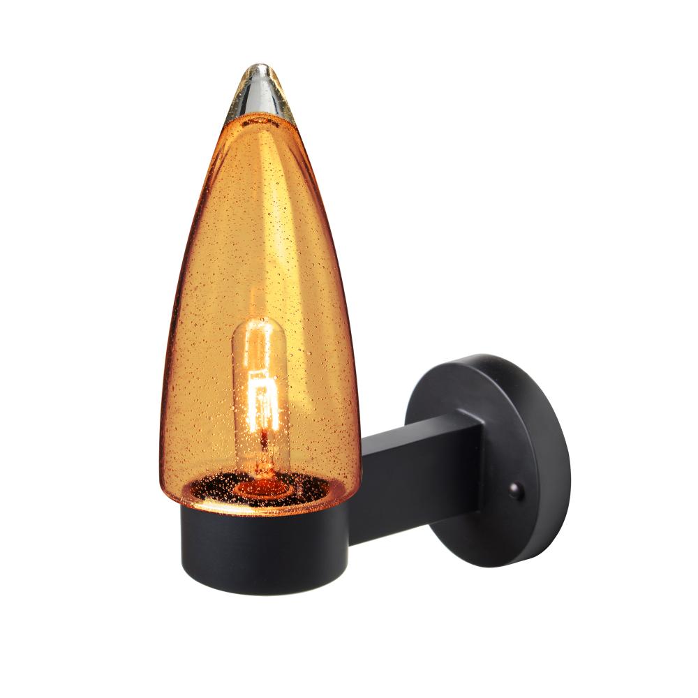 Sulu Outdoor Sconce, Amber Bubble, Black Finish, 1x60W Medium Base