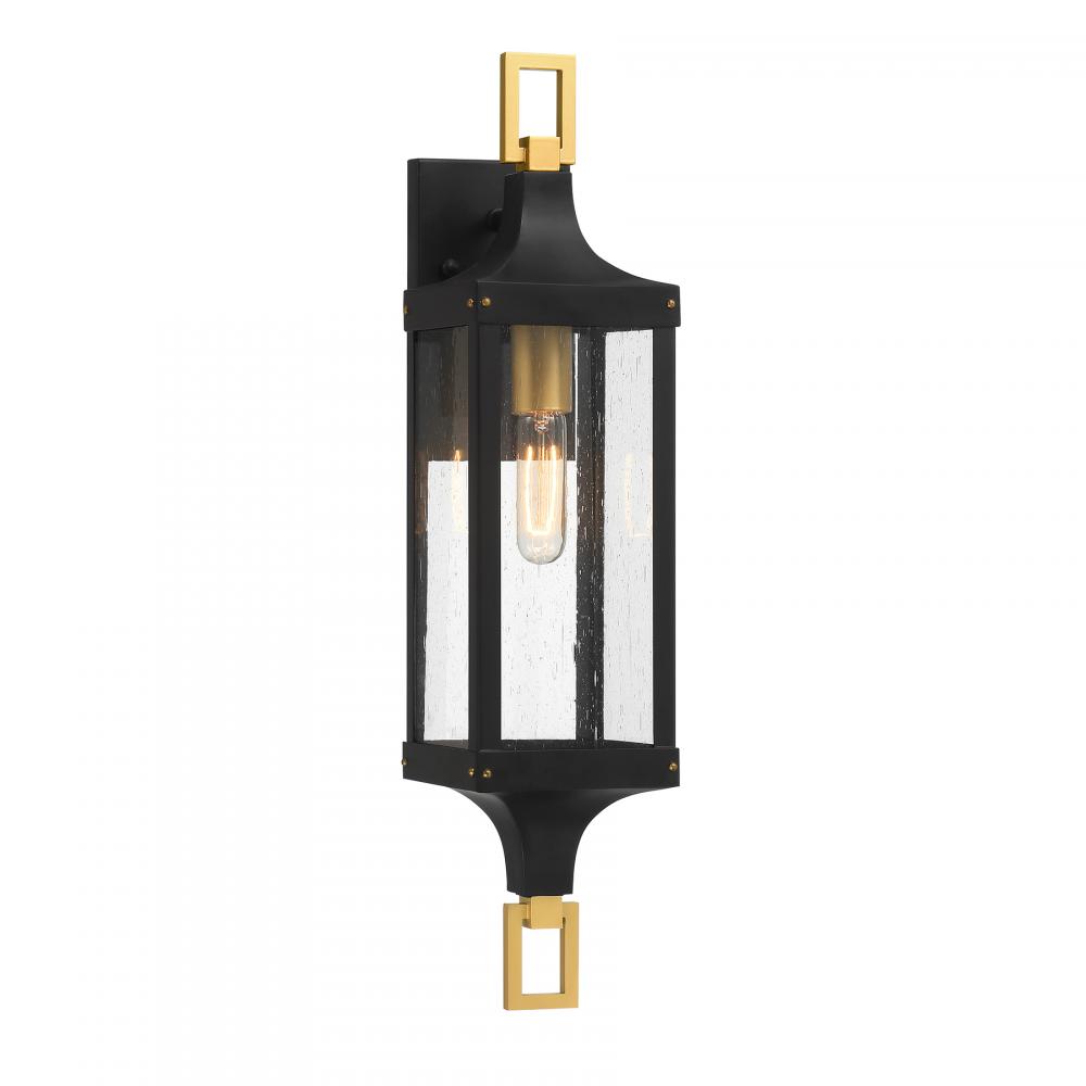 Glendale 1-Light Outdoor Wall Lantern in Matte Black and Weathered Brushed Brass