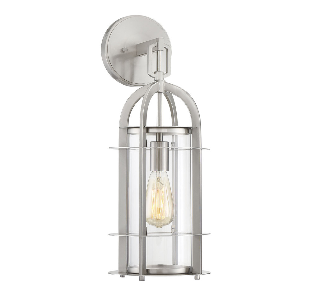 Merrill 1-Light Outdoor Wall Lantern in Satin Nickel