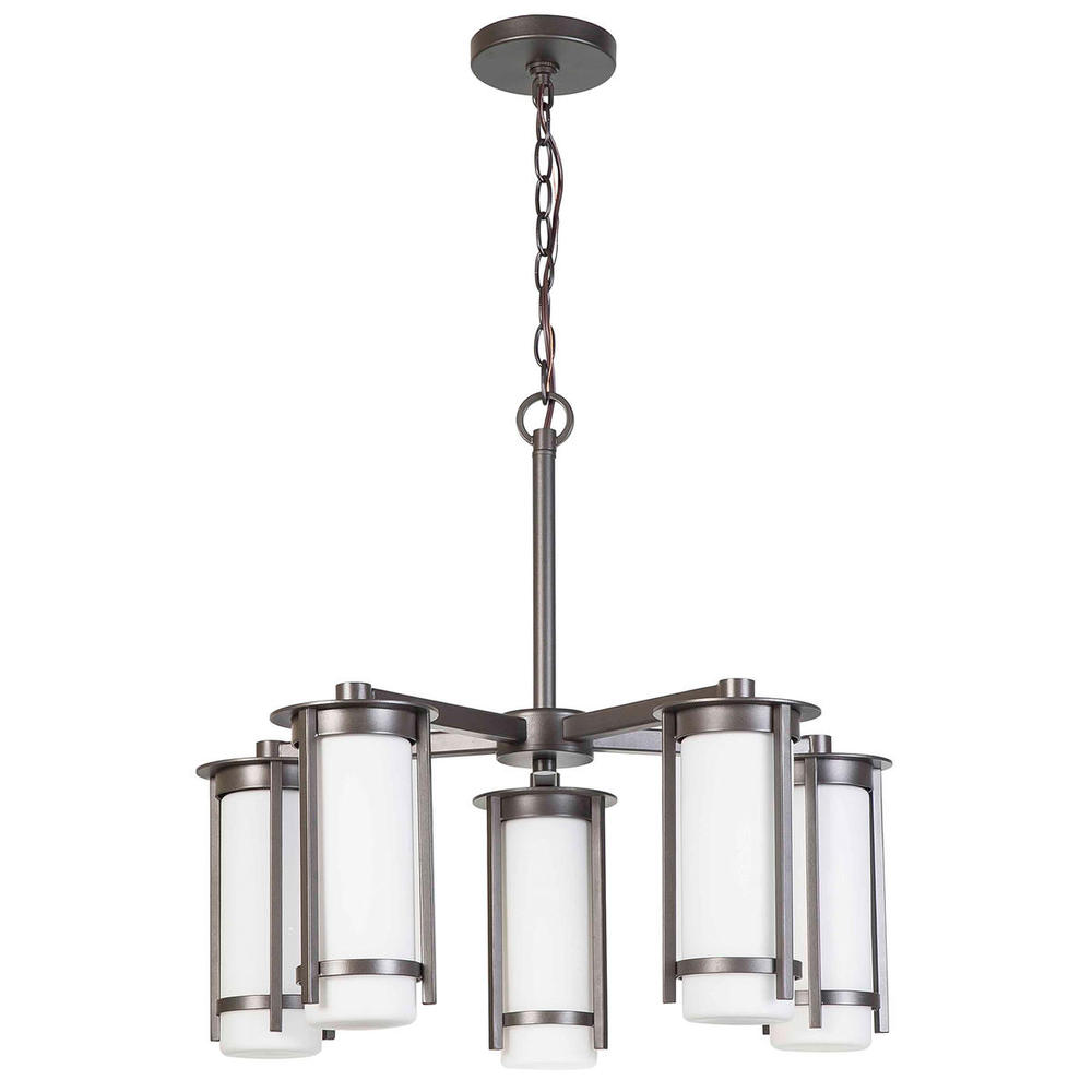 5x60W Chandelier w/ Graphite Finish & White Glass