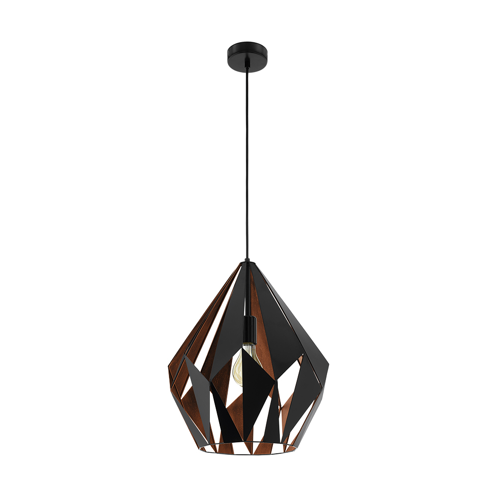 1 LT Geometric Pendant With A Black Outer Finish & Copper Interior Finish 60W A19 Bulb