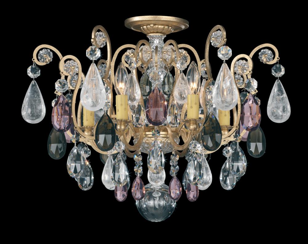 Renaissance Rock Crystal 6 Light 120V Semi-Flush Mount in Etruscan Gold with Clear Crystal and Roc