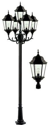 5 LIGHT POST TOP FIX W/ CLEAR GLASS INCAND 120V