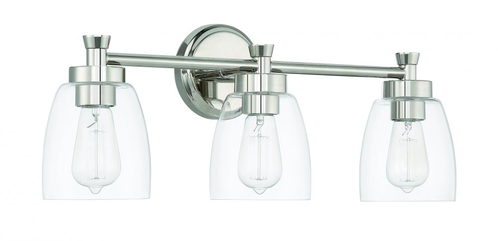 Henning 3 Light Vanity in Polished Nickel