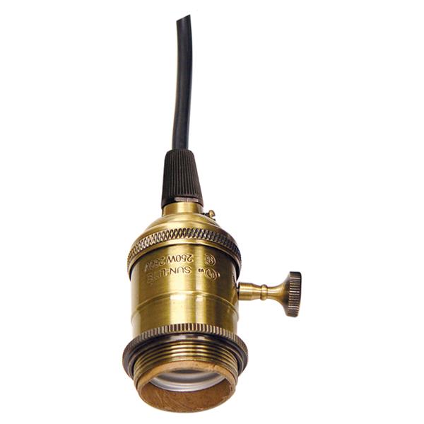 On/Off Lampholder; 4 Piece Stamped Solid Brass; Prewired; Uno Ring; 6 Foot 18/2 SVT Black Cord;