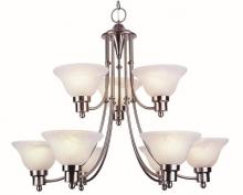 Trans Globe 6549 BN - Perkins 9-Light, 9-Shade, Glass Bell, 2-Tier Chandelier with Chain