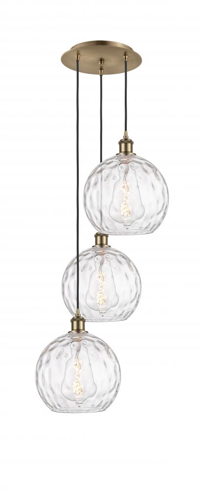 Athens Water Glass - 3 Light - 17 inch - Antique Brass - Cord hung - Multi Pendant