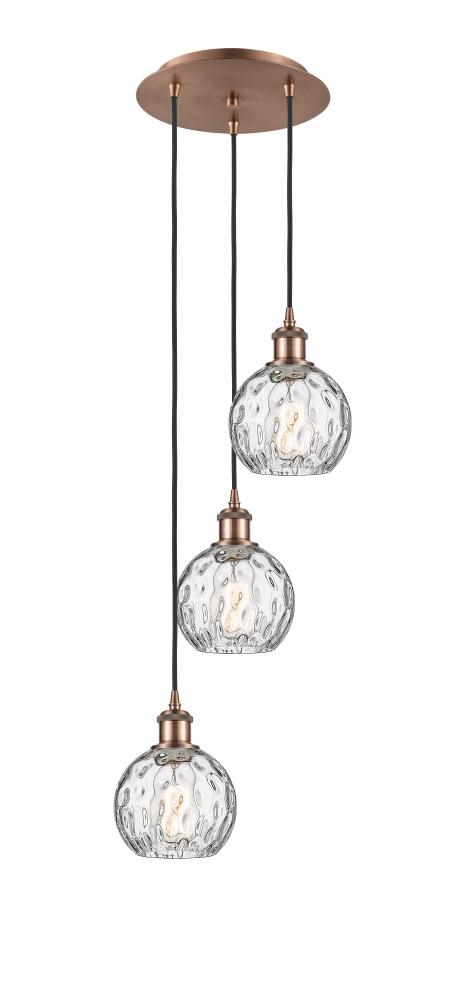 Athens Water Glass - 3 Light - 13 inch - Antique Copper - Cord hung - Multi Pendant