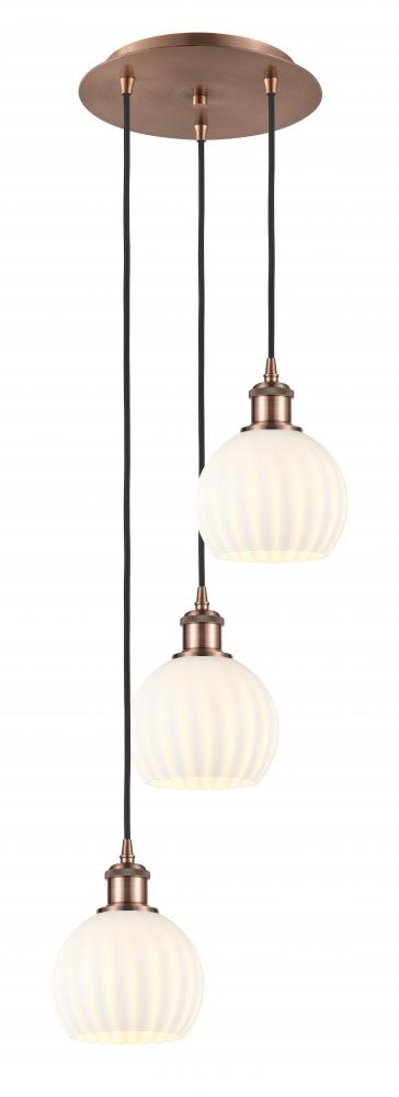 White Venetian - 3 Light - 13 inch - Antique Copper - Cord Hung - Multi Pendant