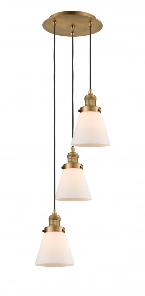 Cone - 3 Light - 13 inch - Brushed Brass - Cord hung - Multi Pendant