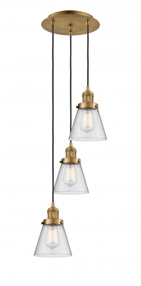 Cone - 3 Light - 13 inch - Brushed Brass - Cord hung - Multi Pendant