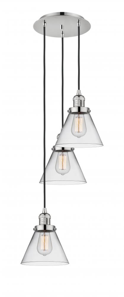Cone - 3 Light - 14 inch - Polished Nickel - Cord hung - Multi Pendant