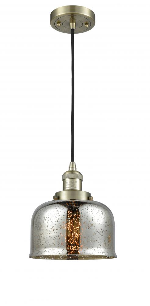 Bell - 1 Light - 8 inch - Antique Brass - Cord hung - Mini Pendant