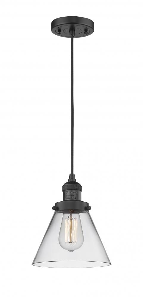 Cone - 1 Light - 8 inch - Matte Black - Cord hung - Mini Pendant