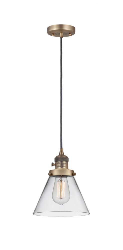 Cone - 1 Light - 8 inch - Brushed Brass - Cord hung - Mini Pendant