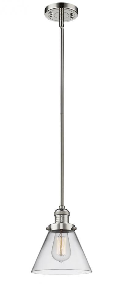 Cone - 1 Light - 8 inch - Polished Nickel - Stem Hung - Mini Pendant
