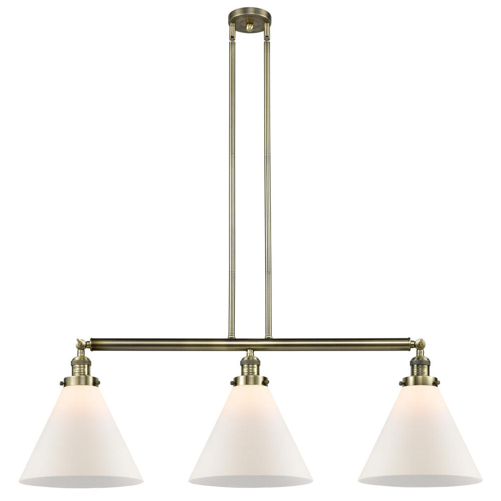 Cone - 3 Light - 44 inch - Antique Brass - Stem Hung - Island Light