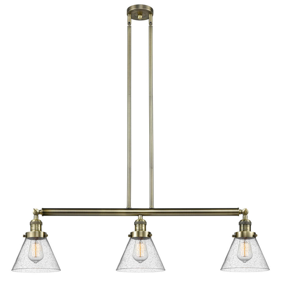 Cone - 3 Light - 40 inch - Antique Brass - Stem Hung - Island Light
