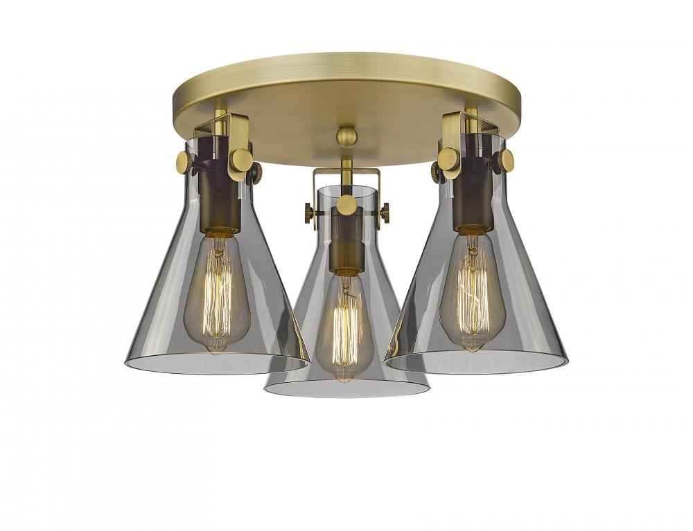 Newton Cone - 3 Light - 18 inch - Brushed Brass - Flush Mount