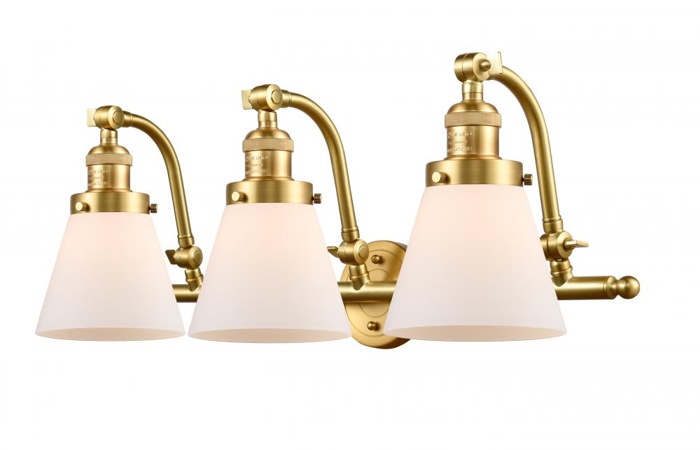 Cone - 3 Light - 28 inch - Satin Gold - Bath Vanity Light