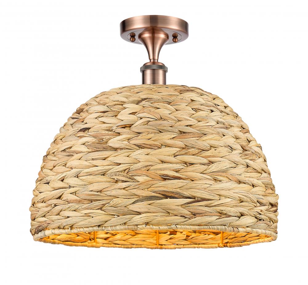 Woven Rattan - 1 Light - 16 inch - Antique Copper - Semi-Flush Mount