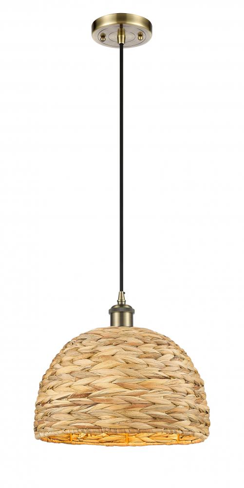 Woven Rattan - 1 Light - 12 inch - Antique Brass - Multi Pendant