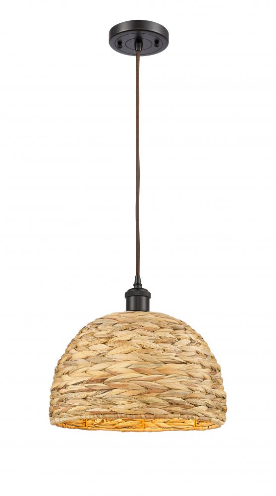 Woven Rattan - 1 Light - 12 inch - Oil Rubbed Bronze - Multi Pendant