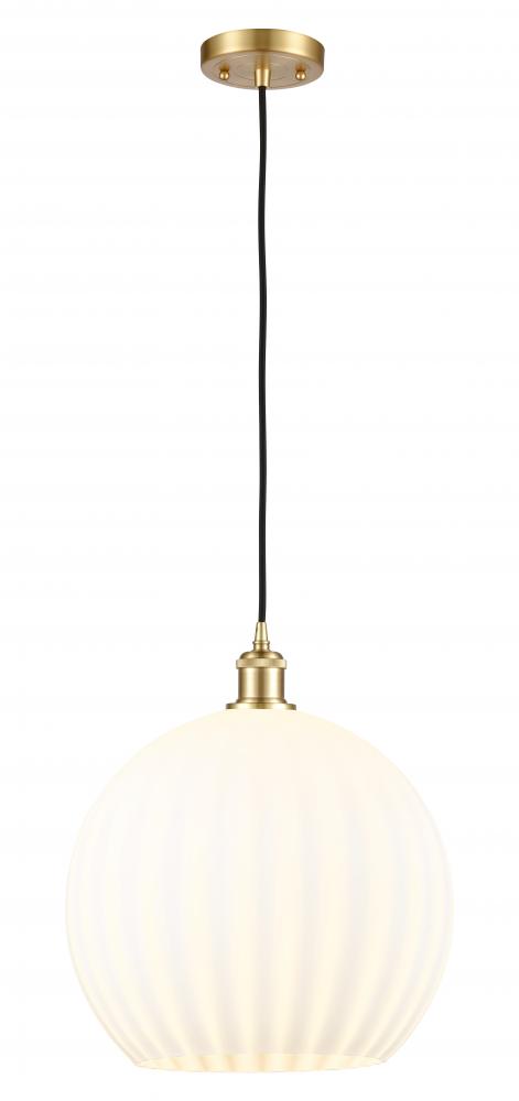 White Venetian - 1 Light - 14 inch - Satin Gold - Cord Hung - Pendant