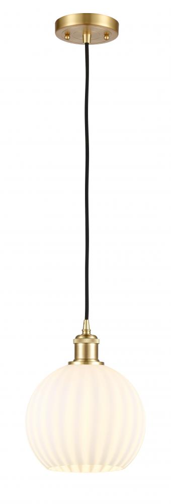 White Venetian - 1 Light - 8 inch - Satin Gold - Cord Hung - Mini Pendant