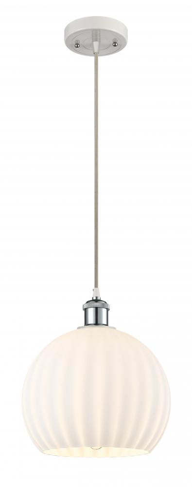 White Venetian - 1 Light - 10 inch - White Polished Chrome - Cord Hung - Mini Pendant