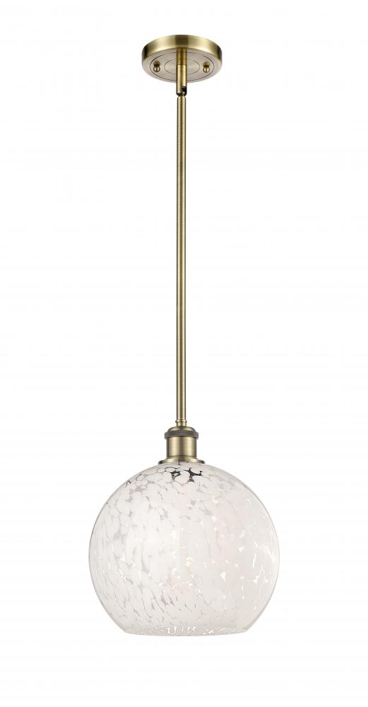 White Mouchette - 1 Light - 10 inch - Antique Brass - Mini Pendant