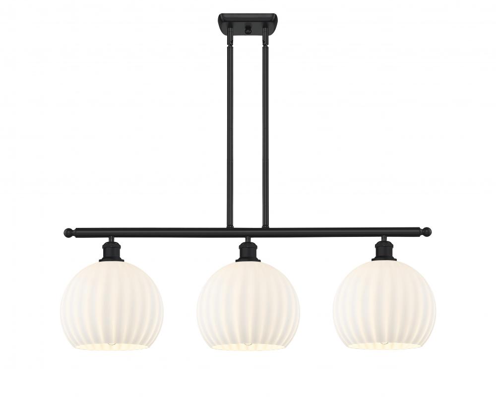 White Venetian - 3 Light - 37 inch - Matte Black - Stem Hung - Island Light